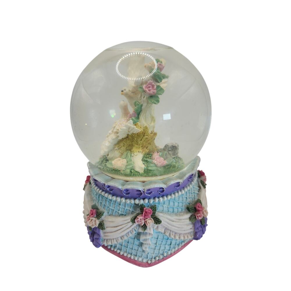 Love Birds Glitter Water Globe Musical Windup Works Resin Base Hand Painted - Picture 6 of 9